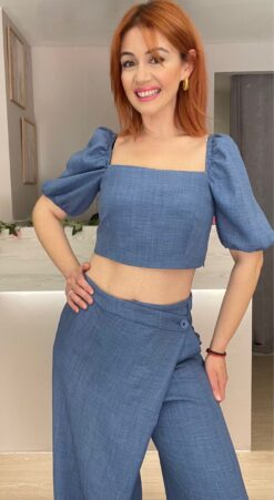 Γυναικείο Crop Top με Φουσκωτά Μανίκια