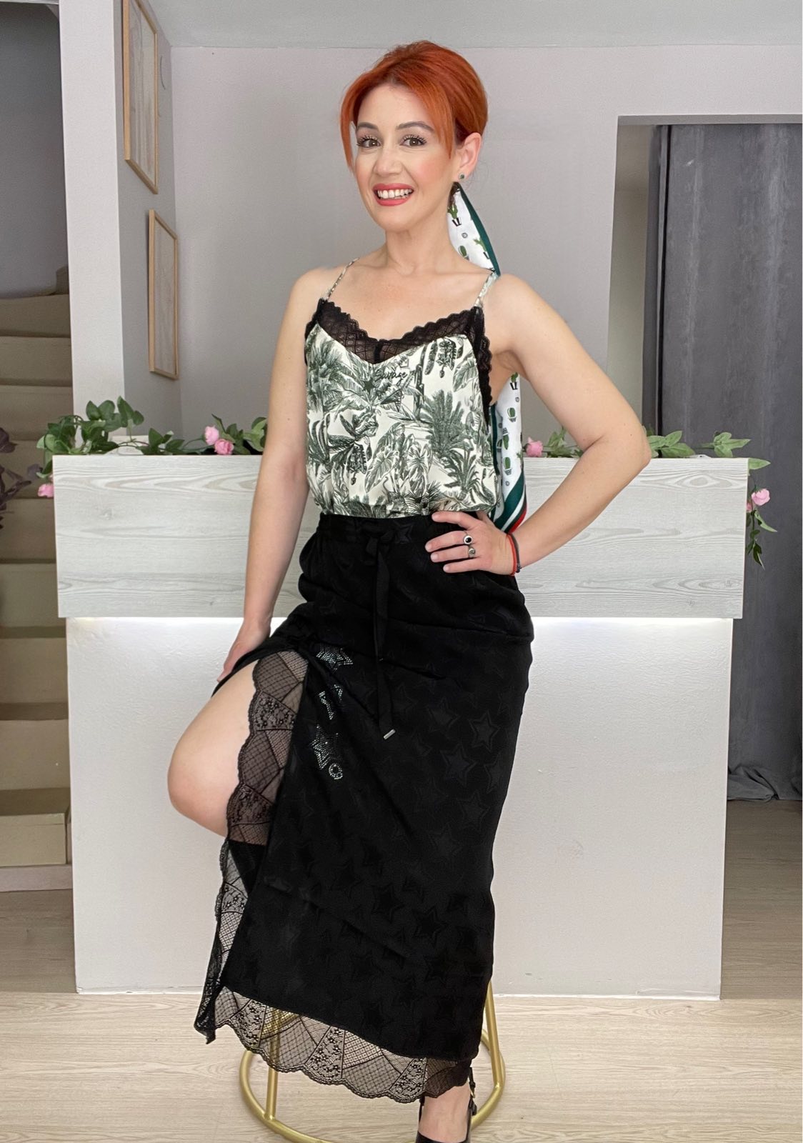 Γυναικείο Εμπριμέ Καμισόλ με Δαντέλα Common Sense