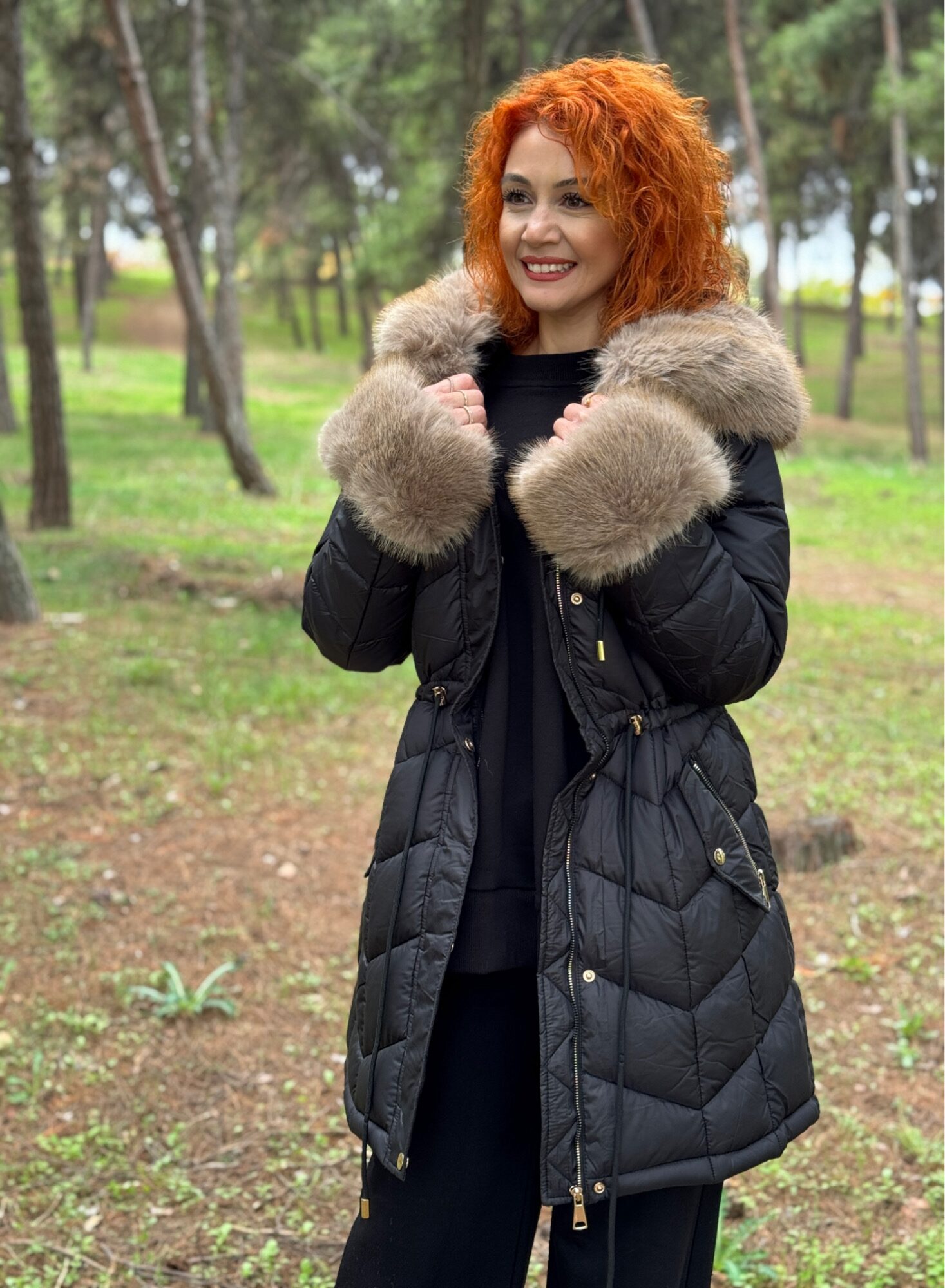 Γυναικείο Μπουφάν Μεσάτο με Γούνα