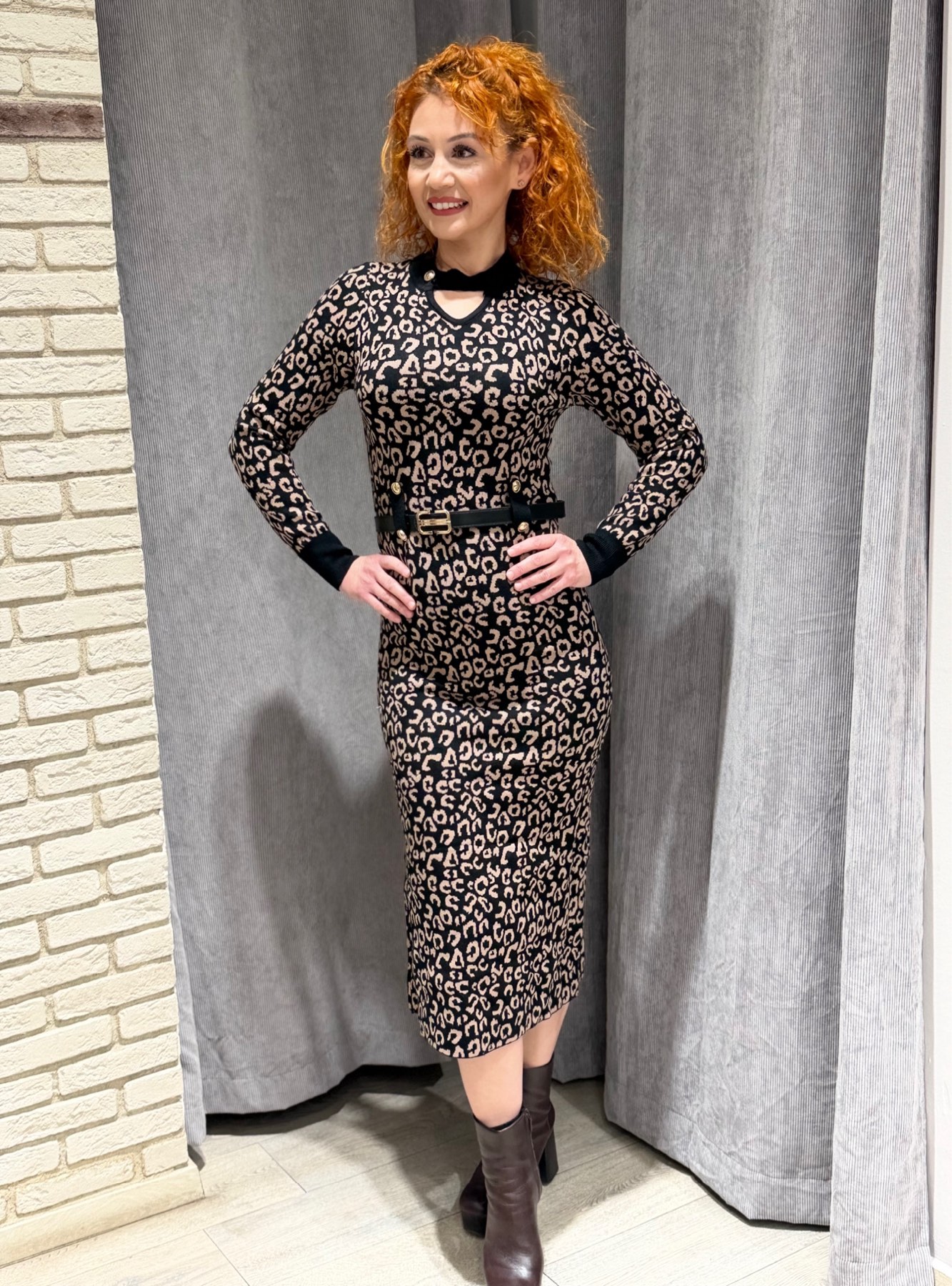 Γυναικείο Φόρεμα Λεοπάρ με Ζώνη